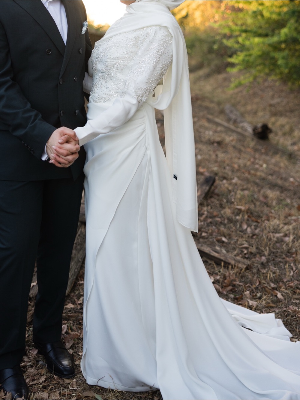 White long sleeve draped dress